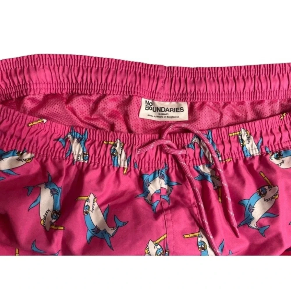 No Boundaries Mens Swim Trunks Bundle XL Pink Shark & Black Alien Skateboard 2pk
